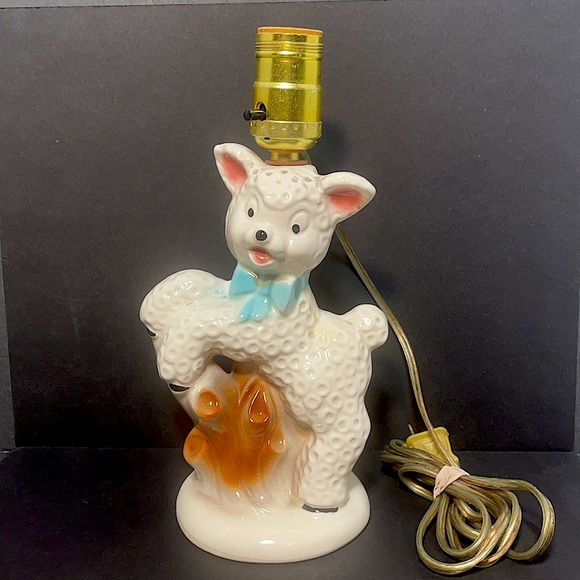 Lamb Lamp Accents Vintage Ceramic Nursery Lamp Baby Lamb 95s No